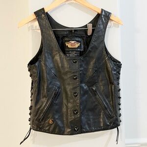 Harley-Davidson Leather Motorcycle Vest with Side Laces Live to Ride Size S